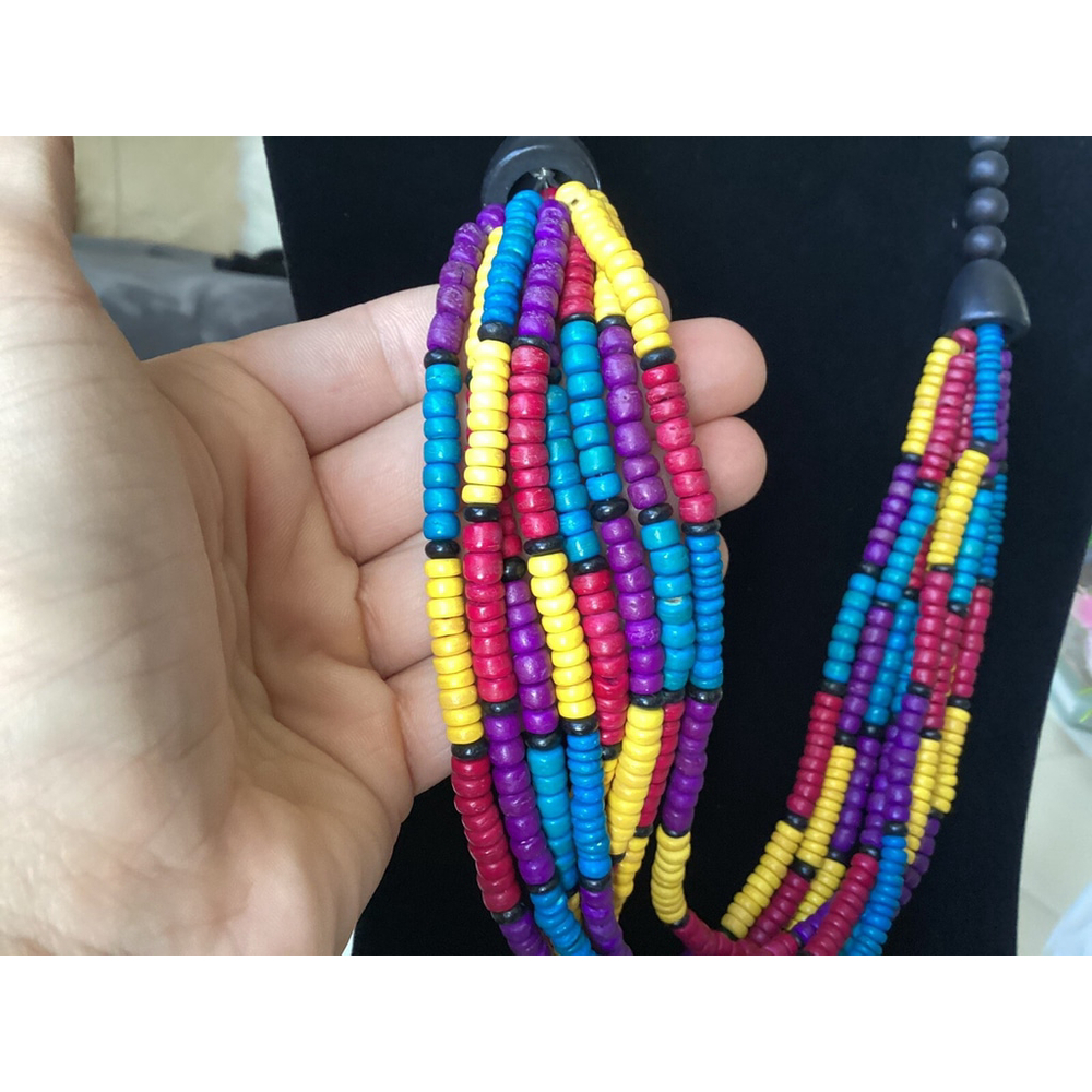 Beaded Multicolored Exotic Boho Statement Necklac… - image 3